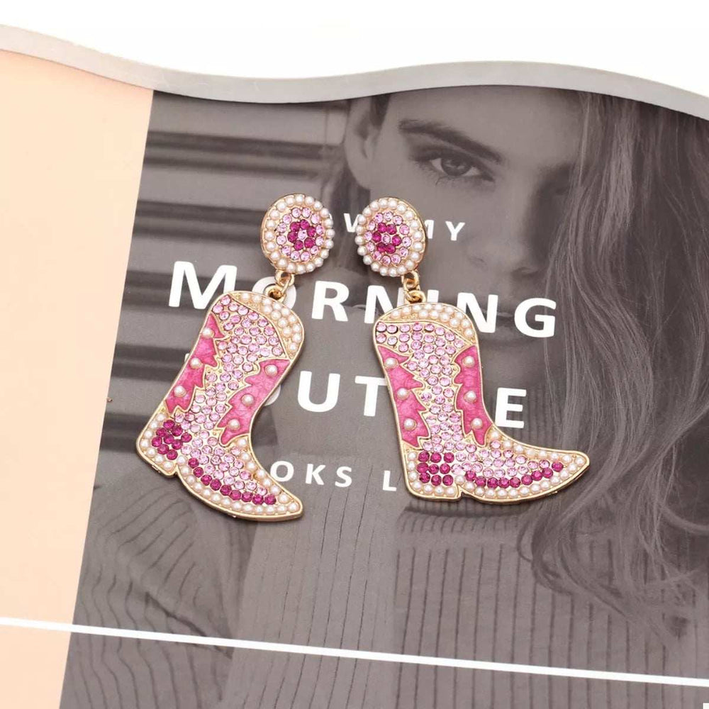 Rhinestone Cowboy Boot Dangle Earrings - Trendsi - Flyclothing LLC