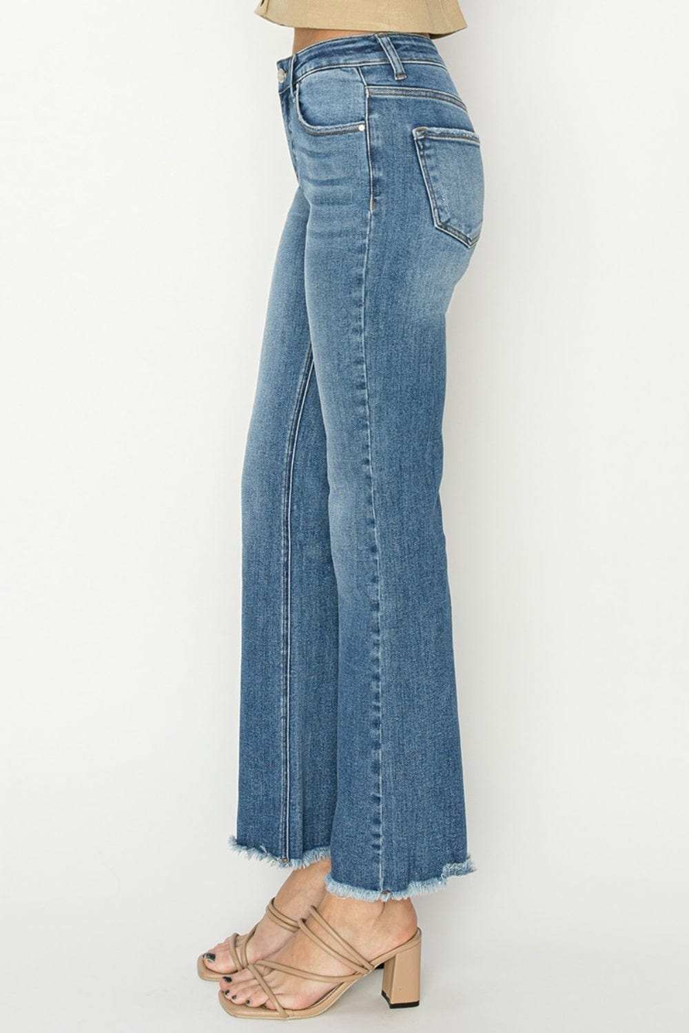 RISEN Mid-Rise Frayed Hem Bootcut Jeans - Trendsi - Flyclothing LLC