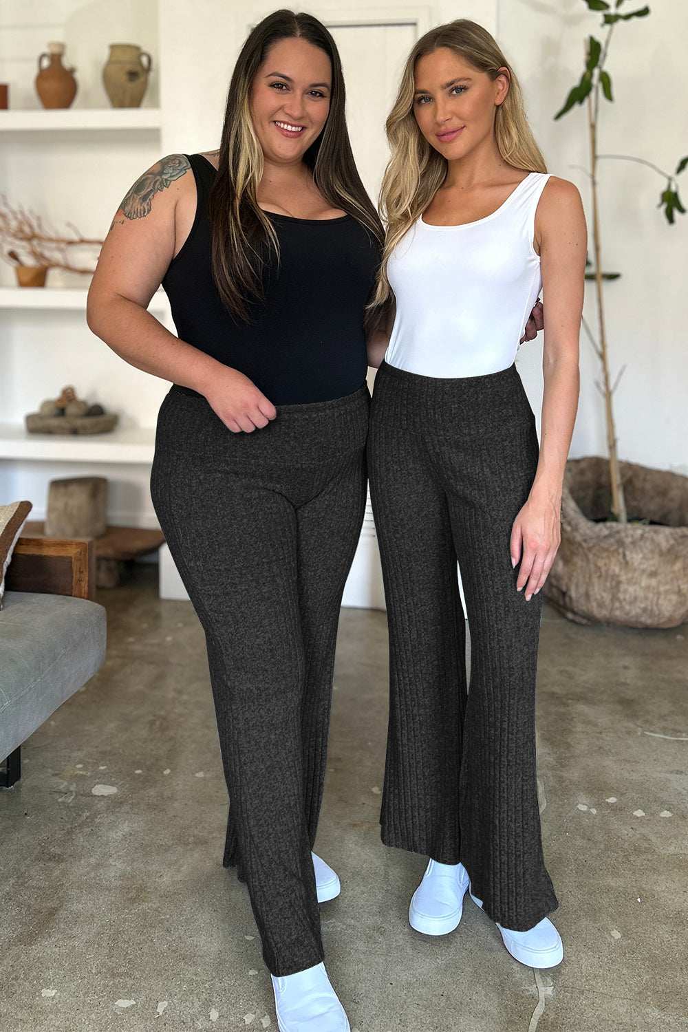 Ribbed High Waist Flare Pants - Trendsi - Flyclothing LLC