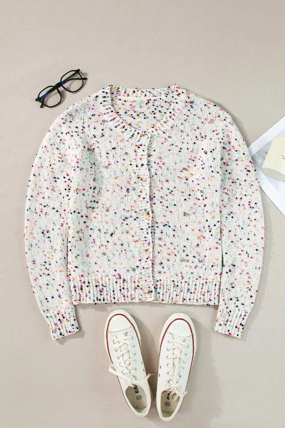 Confetti Button Up Long Sleeve Cardigan - Trendsi - Flyclothing LLC