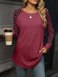 Striped Round Neck Raglan Sleeve T-Shirt - Trendsi - Flyclothing LLC