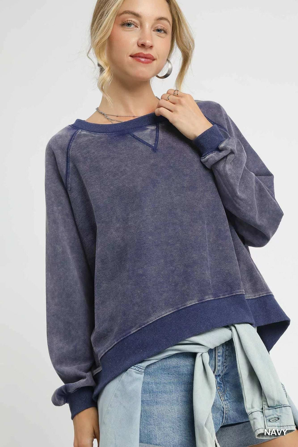 Umgee Mineral Wash French Terry Sweatshirt - Trendsi - Flyclothing LLC