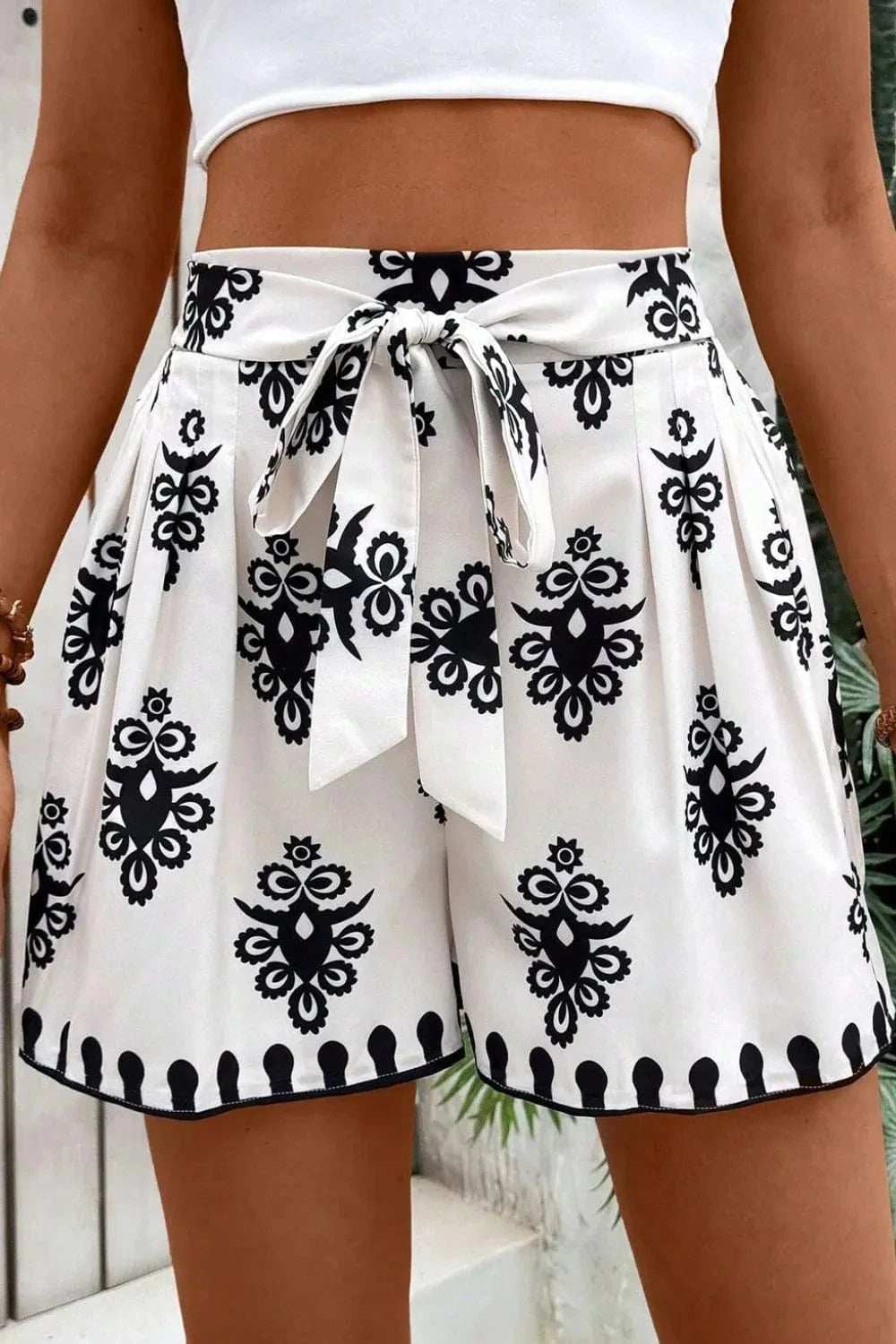 Tied Printed Shorts - Trendsi - Flyclothing LLC