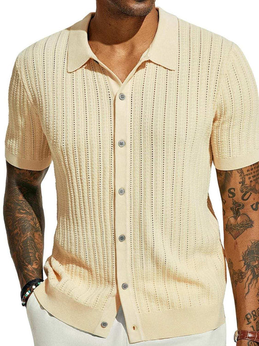 Men's Full Size Openwork Button Down Collared Neck Shirt Plus Size - Trendsi - Flyclothing LLC