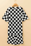 Checkerboard V Neck Loose Tee and Shorts Set - Trendsi - Flyclothing LLC