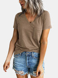 Pocketed V-Neck Short Sleeve T-Shirt - Trendsi - Flyclothing LLC