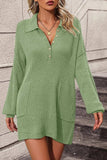 Collared Neck Long Sleeve Sweater Dress with Pockets - Trendsi - Flyclothing LLC