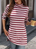 Striped Turtleneck Long Sleeve Knit Top - Trendsi - Flyclothing LLC