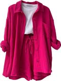 Textured Button Up Shirt and Shorts Set - Trendsi - Flyclothing LLC