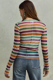 SO ME Mardi Gras Color Stripe Stretch Mesh Top - Trendsi - Flyclothing LLC