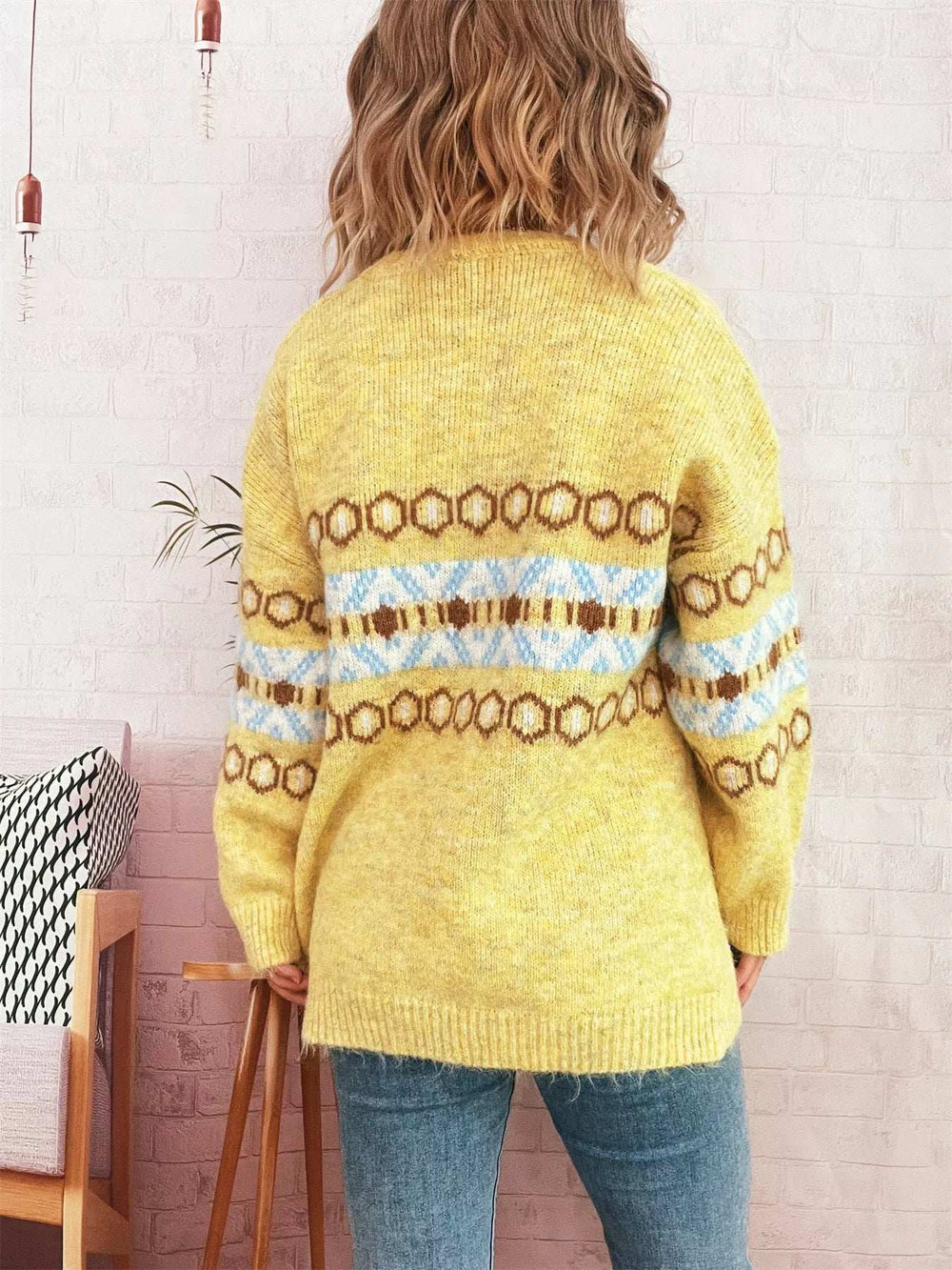 Contrast Round Neck Drop Shoulder Sweater - Trendsi - Flyclothing LLC