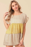 BiBi Flroal Printed Woven Color Block and Tiered Top - Trendsi - Flyclothing LLC