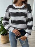 Striped Round Neck Long Sleeve Sweater - Trendsi - Flyclothing LLC