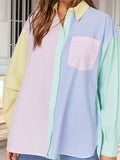 Pocketed Color Block Long Sleeve Shirt - Trendsi - Flyclothing LLC