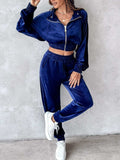 Zip Up Long Sleeve Cropped Top and Joggers Set - Trendsi - Flyclothing LLC