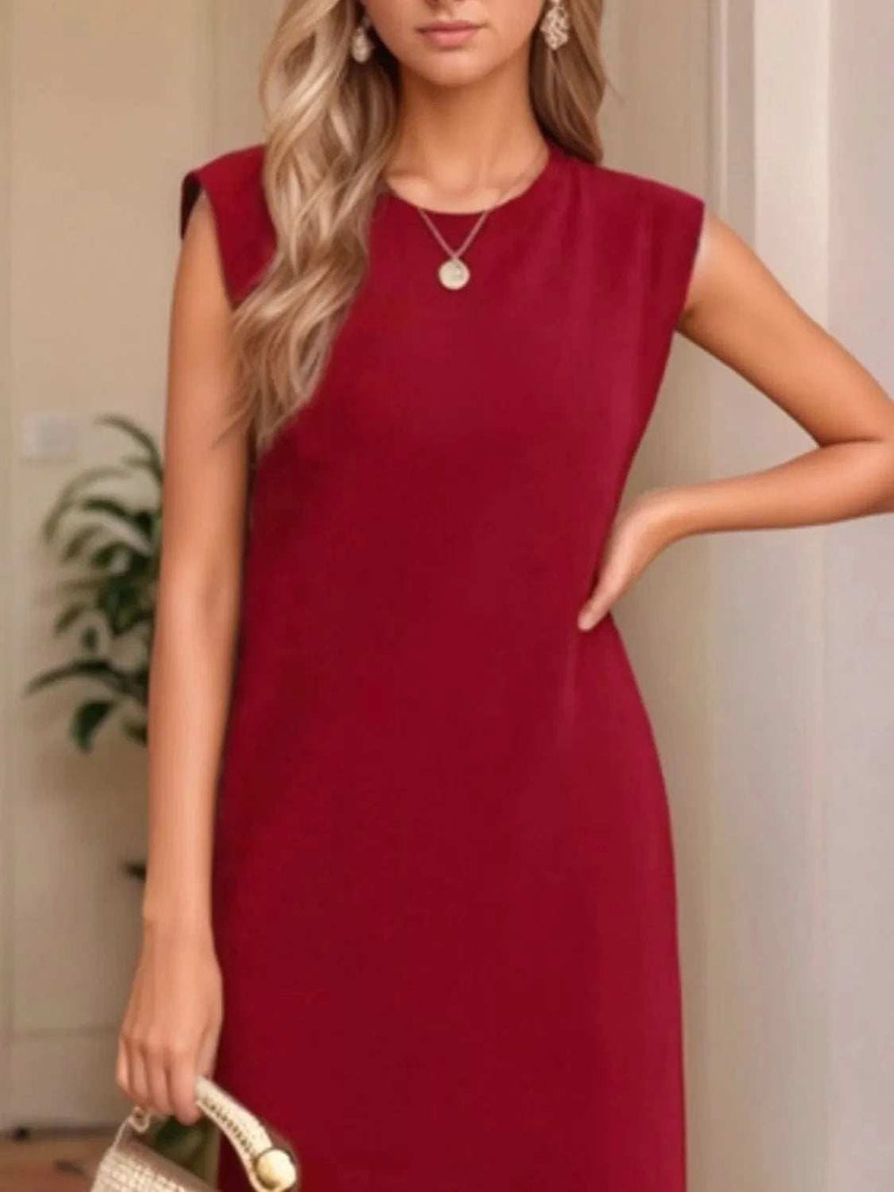 Full Size Slit Round Neck Sleeveless Maxi Tank Dress Plus Size - Trendsi - Flyclothing LLC