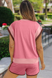 Contrast Round Neck Top and Shorts Set - Trendsi - Flyclothing LLC