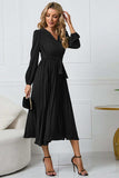 V-Neck Long Sleeve Tie Waist Midi Dress - Trendsi - Flyclothing LLC