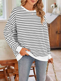 Striped Round Neck Long Sleeve Sweatshirt - Trendsi - Flyclothing LLC