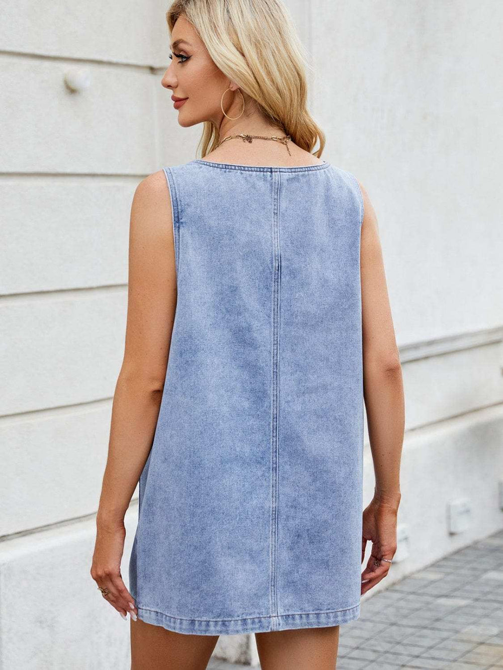 Scoop Neck Wide Strap Denim Dress - Trendsi - Flyclothing LLC