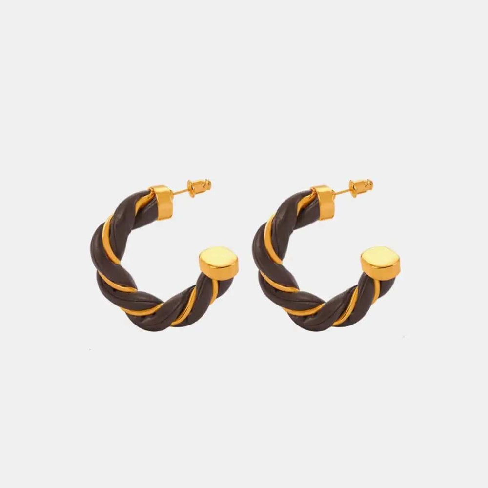 Twisted Leather Rope C-Hoop Earrings - Trendsi - Flyclothing LLC