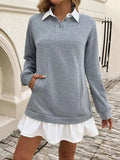 Devine Ruffle Hem Long Sleeve Mini Dress - Trendsi - Flyclothing LLC