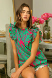 BiBi Leopard Leaves Print Woven Top - Trendsi - Flyclothing LLC