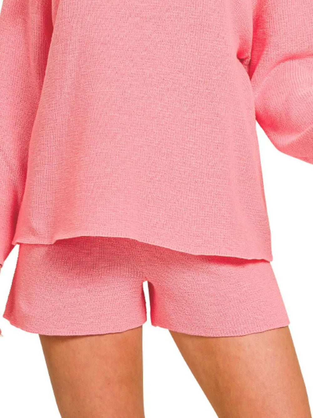 Zenana Round Neck Knit Top and Shorts Sweater Set - Trendsi - Flyclothing LLC