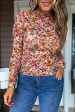 Floral Print Mesh Long Sleeve T-Shirt - Trendsi - Flyclothing LLC