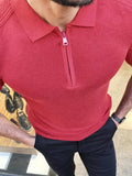 Men's Collared Neck Quarter Zip Knit Polo - Trendsi - Flyclothing LLC