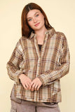 VERY J Contrast Plaid Raw Detail Shirt - Trendsi - Flyclothing LLC