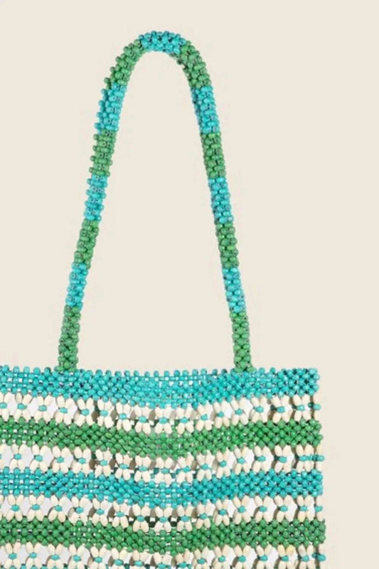 Fame Contrast Wooden Beaded Tote Bag - Trendsi - Flyclothing LLC