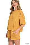 Zenana Raised Rib Short Sleeve Tee and Drawstring Shorts Set - Trendsi - Flyclothing LLC