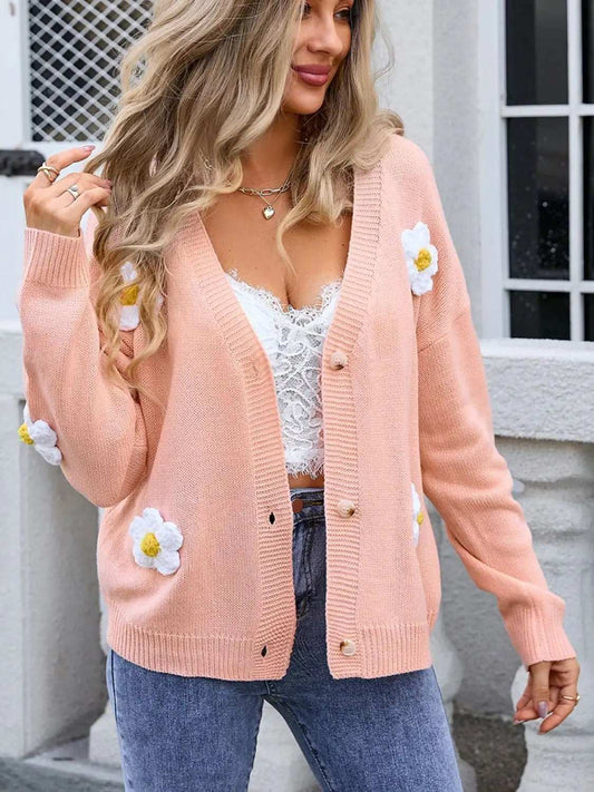 Crochet Flower Button Up Cardigan - Trendsi - Flyclothing LLC