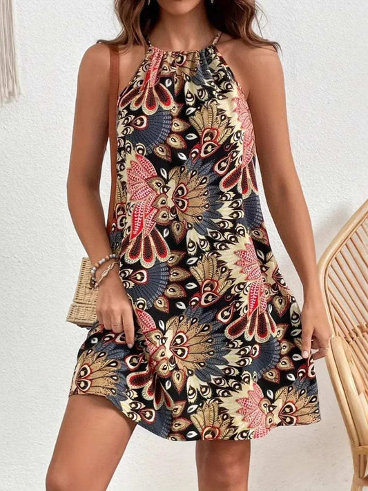 Printed Grecian Neck Mini Dress - Trendsi - Flyclothing LLC