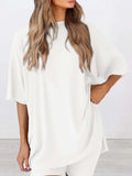 Full Size Oversized Round Neck Top and Shorts Set Plus Size - Trendsi - Flyclothing LLC