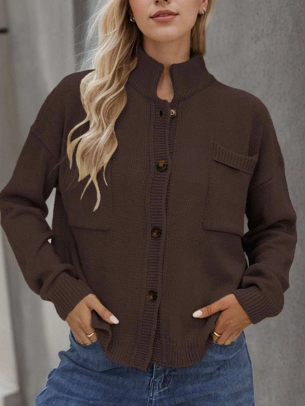 Button Up Long Sleeve Cardigan - Trendsi - Flyclothing LLC