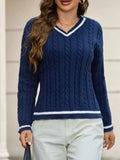 Classic Cable Knit V-Neck Sweater - Trendsi - Flyclothing LLC