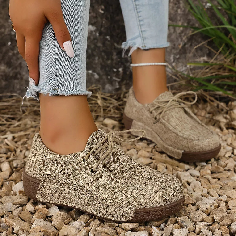 Round Toe Lace-Up Sneakers - Trendsi - Flyclothing LLC