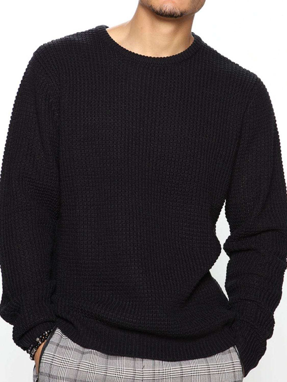 Men's Full Size Round Neck Long Sleeve Sweater Plus Size - Trendsi - Flyclothing LLC