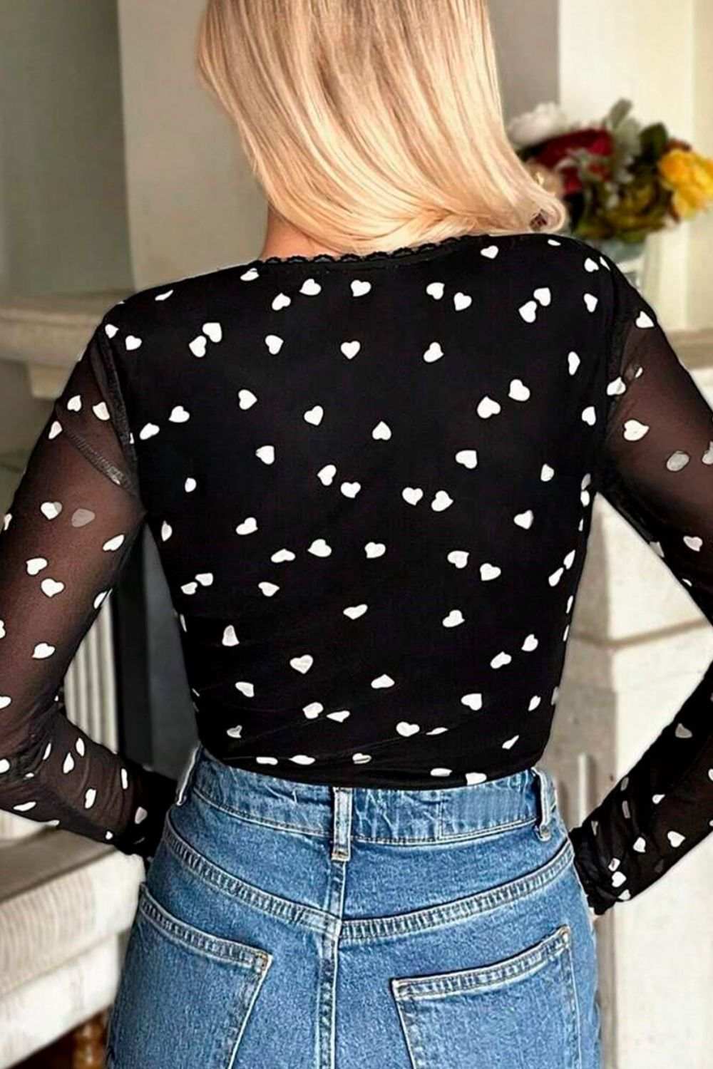 Heart Square Neck Long Sleeve Bodysuit - Trendsi - Flyclothing LLC