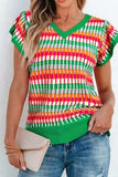 Contrast Striped V-Neck Knit Top - Trendsi - Flyclothing LLC