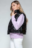 Snobbish Zip Up Turtleneck Shiny Quilted Vest - Trendsi - Flyclothing LLC