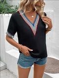 Full Size V-Neck Short Sleeve Blouse - Trendsi - Flyclothing LLC