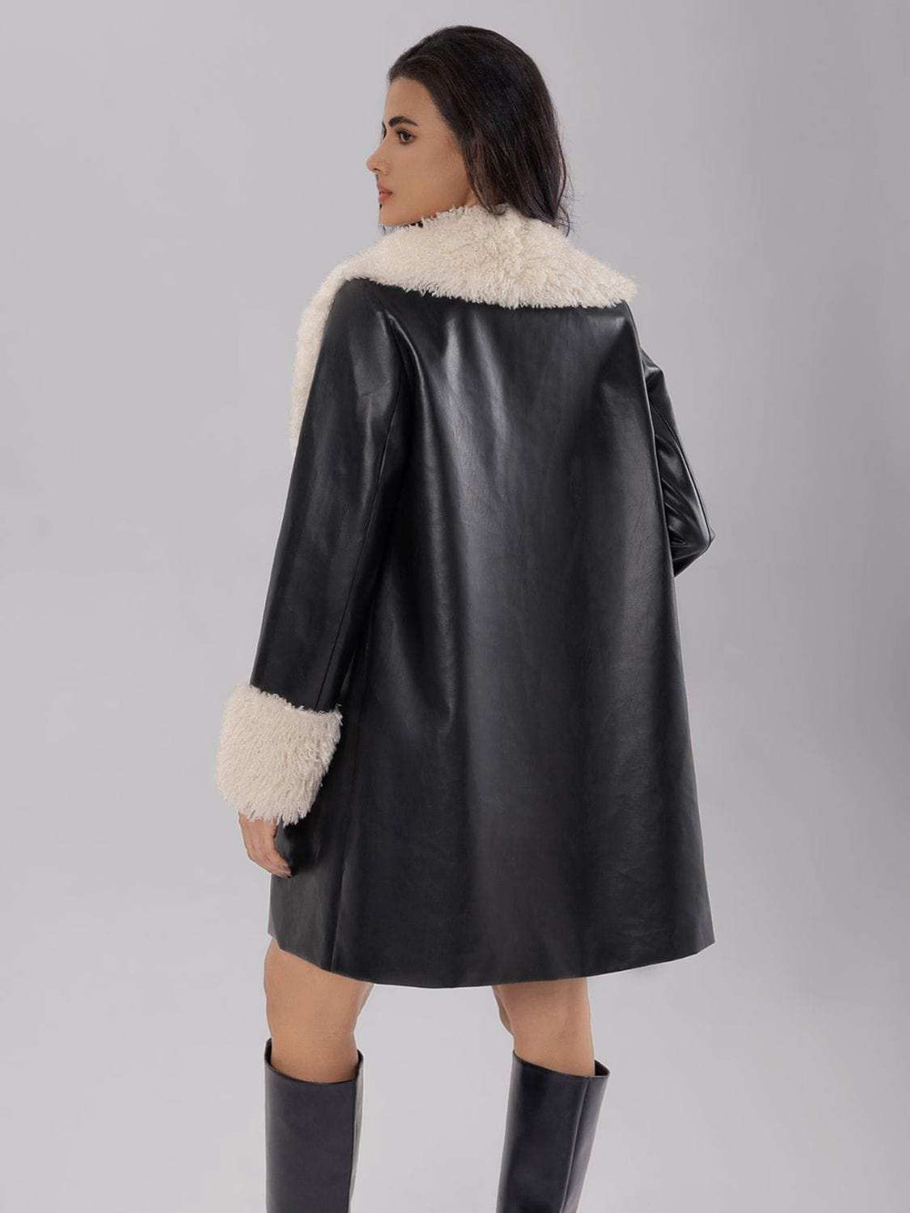 Fuzzy Long Sleeve Longline Coat - Trendsi - Flyclothing LLC