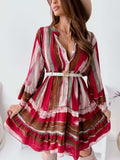 Buttoned Striped Long Sleeve Mini Dress - Trendsi - Flyclothing LLC