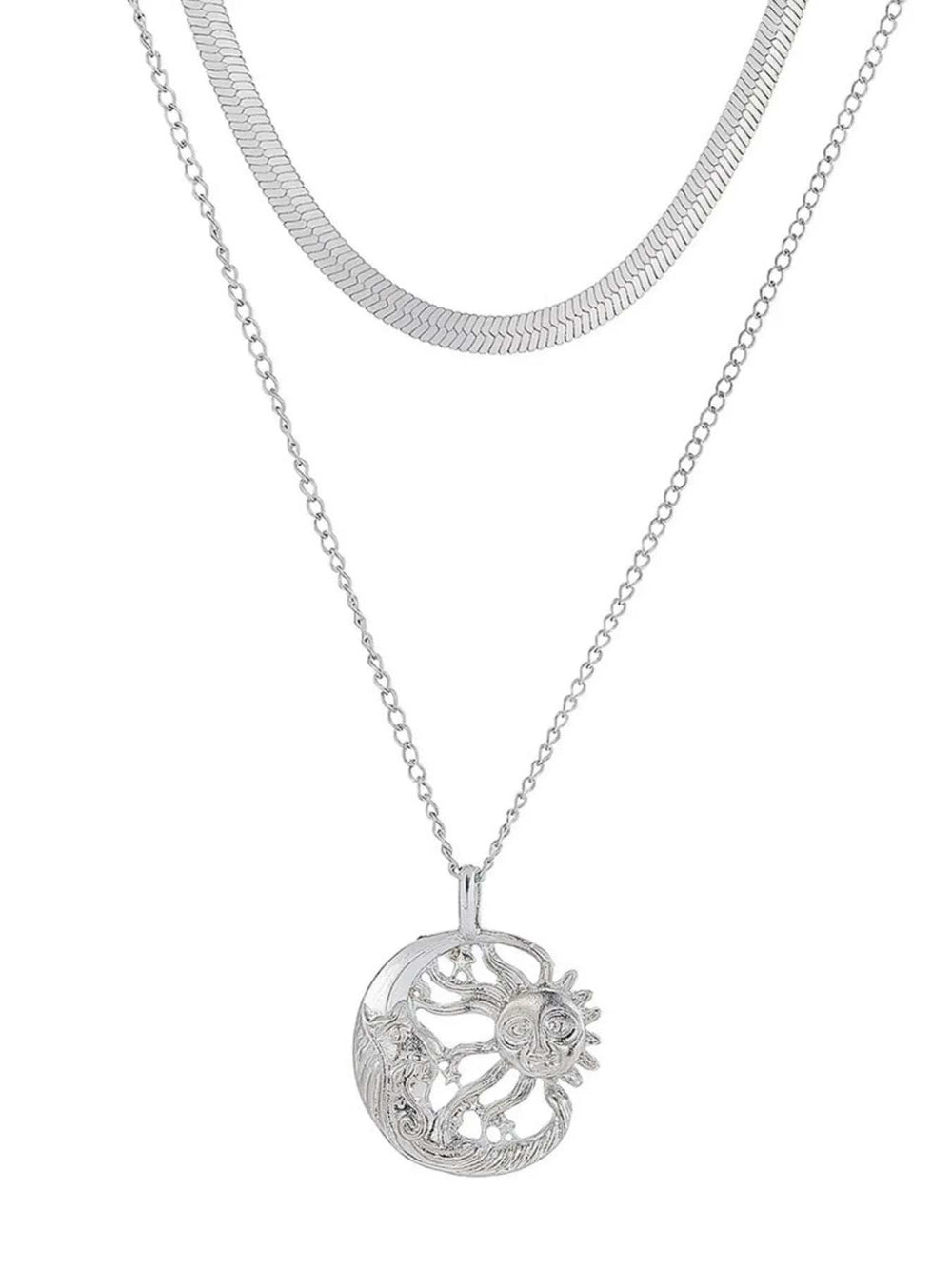 Double Layer Sun Moon Necklace - Trendsi - Flyclothing LLC