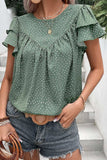 Ruffled Printed Round Neck Cap Sleeve Blouse - Trendsi - Flyclothing LLC