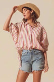 SO ME Multicolored Stripe Button Down Shirt - Trendsi - Flyclothing LLC