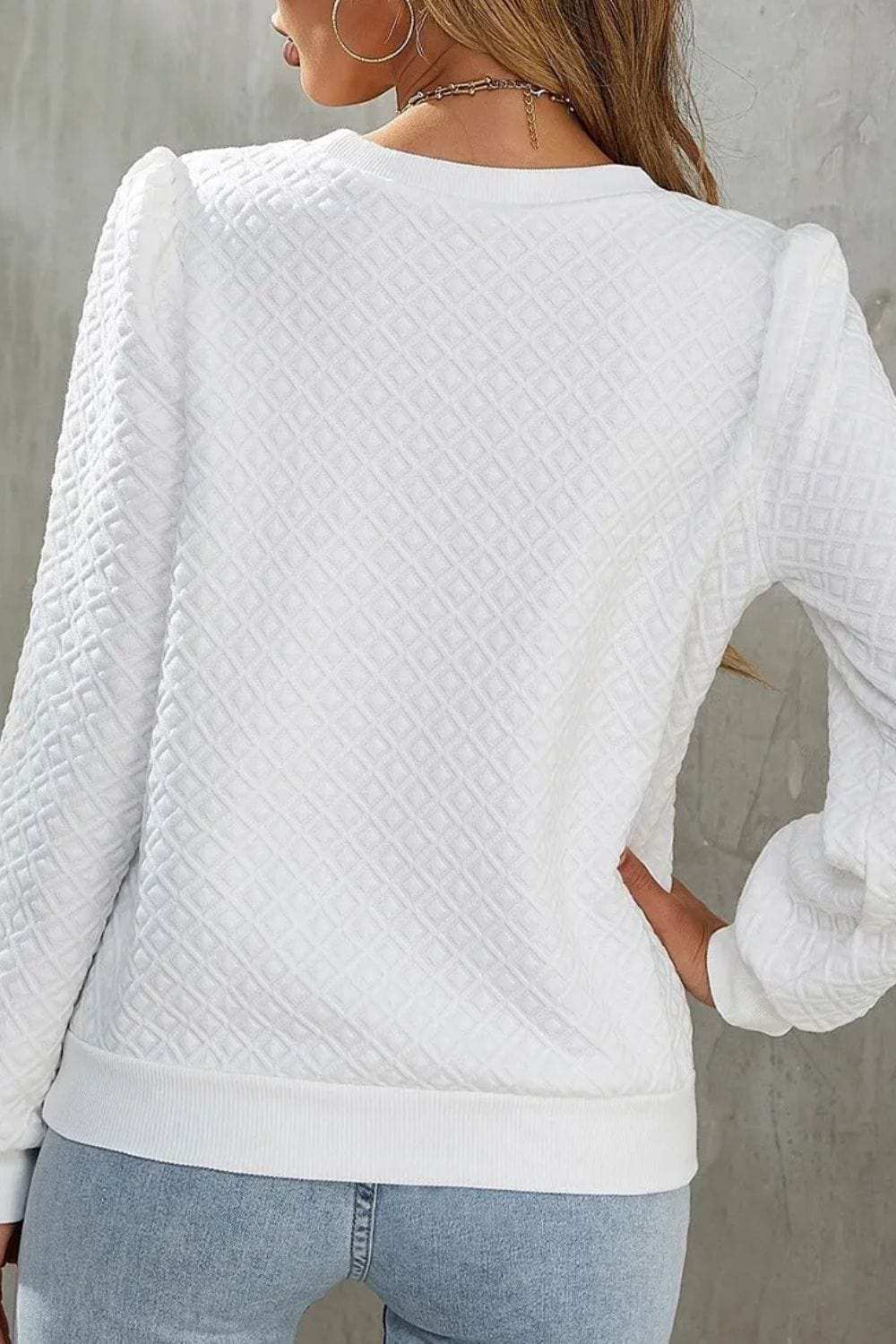 Textured Round Neck Long Sleeve Top - Trendsi - Flyclothing LLC